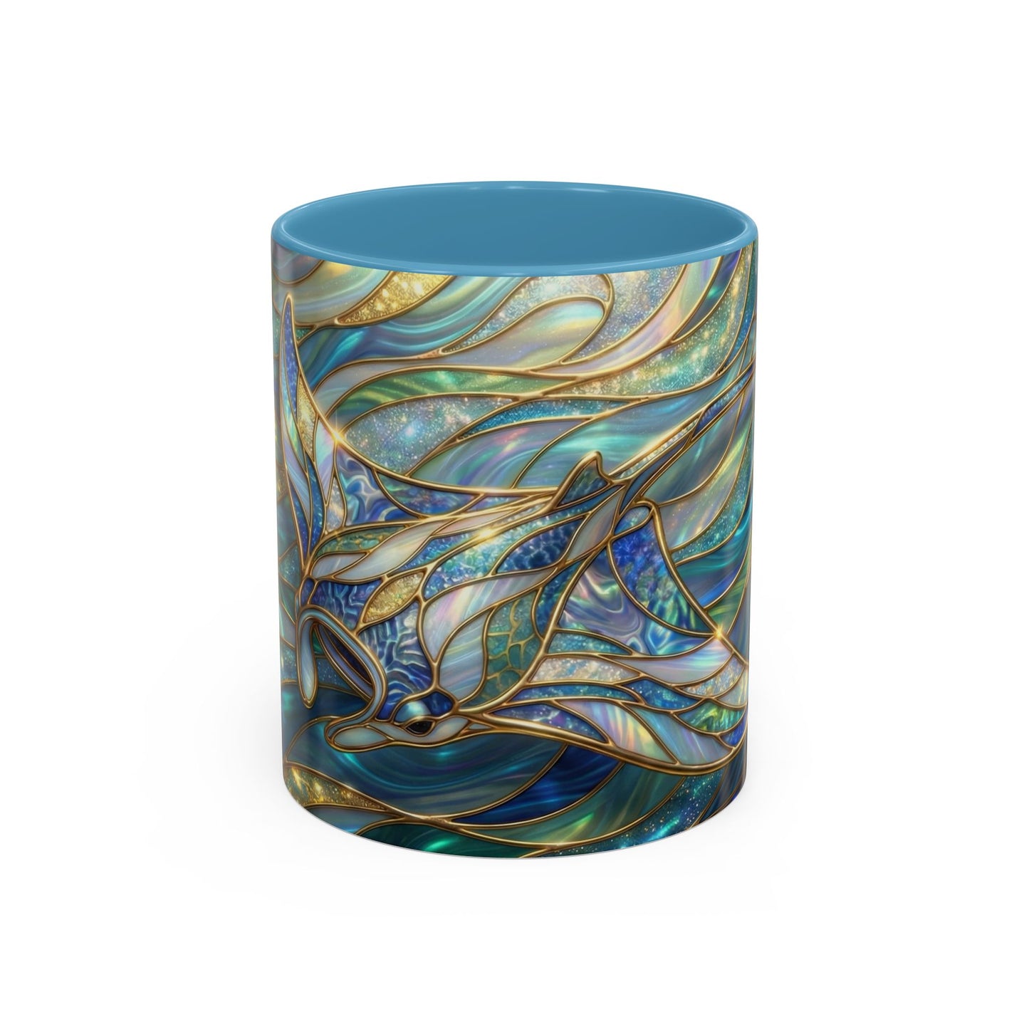 Stained Glass Manta Ray Mug, Ocean Coffee Cup, Manta Ray Art Mug, Nautical Gift, Coastal Decor Mug, Marine Life Coffee Cup