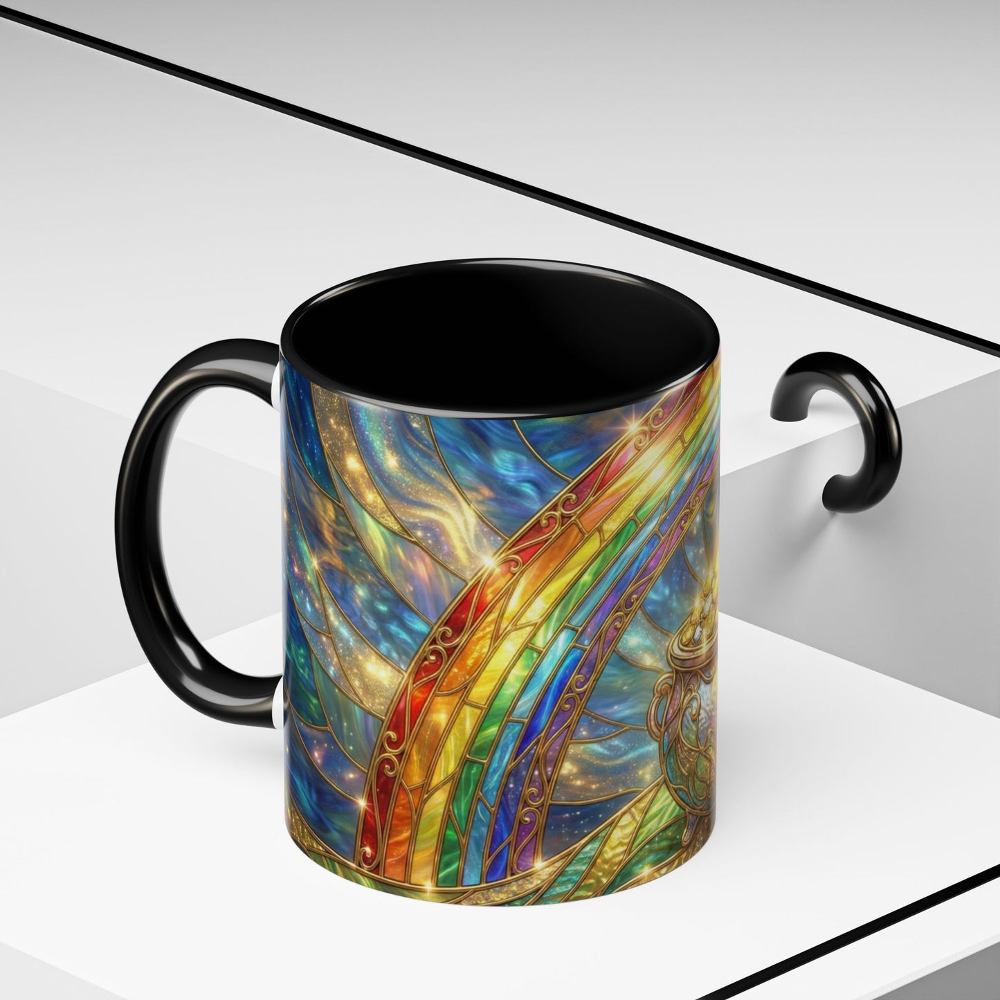 Stained Glass Pot of Gold Mug, Rainbow Coffee Cup, St Patricks Day Gift, Magical Fantasy Tea Mug, Celestial Drinkware, Lucky Irish Gift