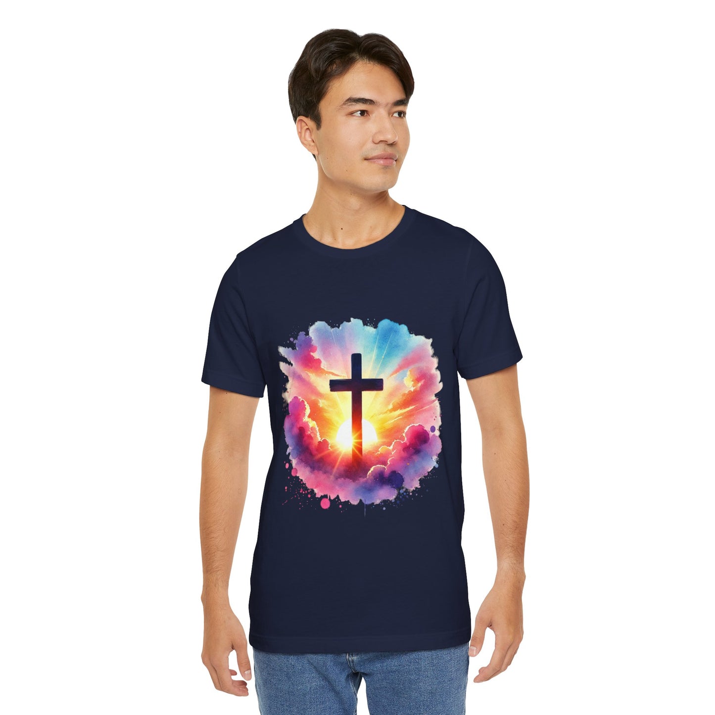 Faith Cross Sunburst Christian Tee | Inspirational Christian T-Shirt | Colorful Sunrise Cross Shirt | Faith Gifts for Women Men