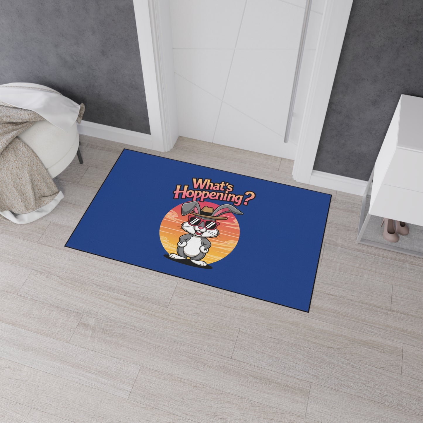 Funny 'What's Happening?' Rabbit Heavy Duty Floor Mat - Stylish Home Decor