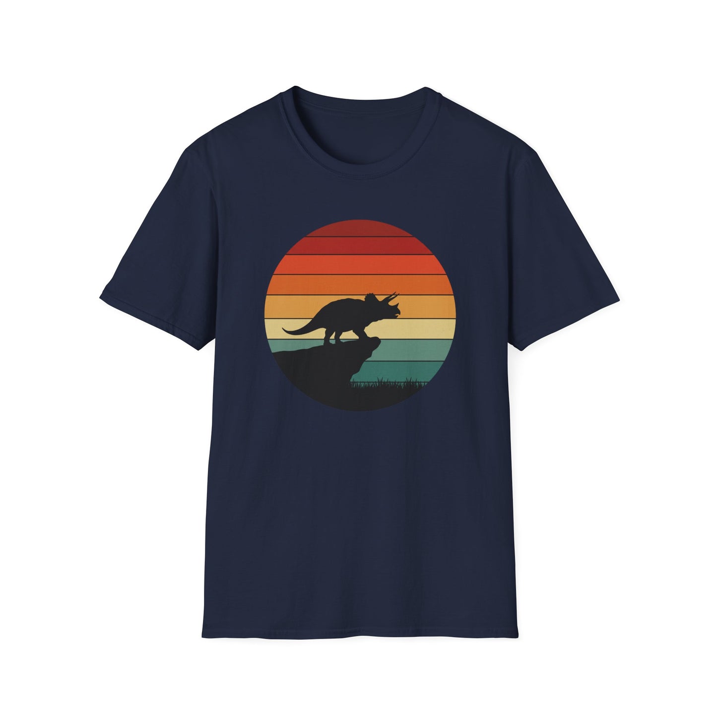 Retro Triceratops Sunset T-Shirt - Vintage Dino Graphic Tee - Unisex Softstyle Dinosaur Shirt - Nature and Prehistoric Lover Gift