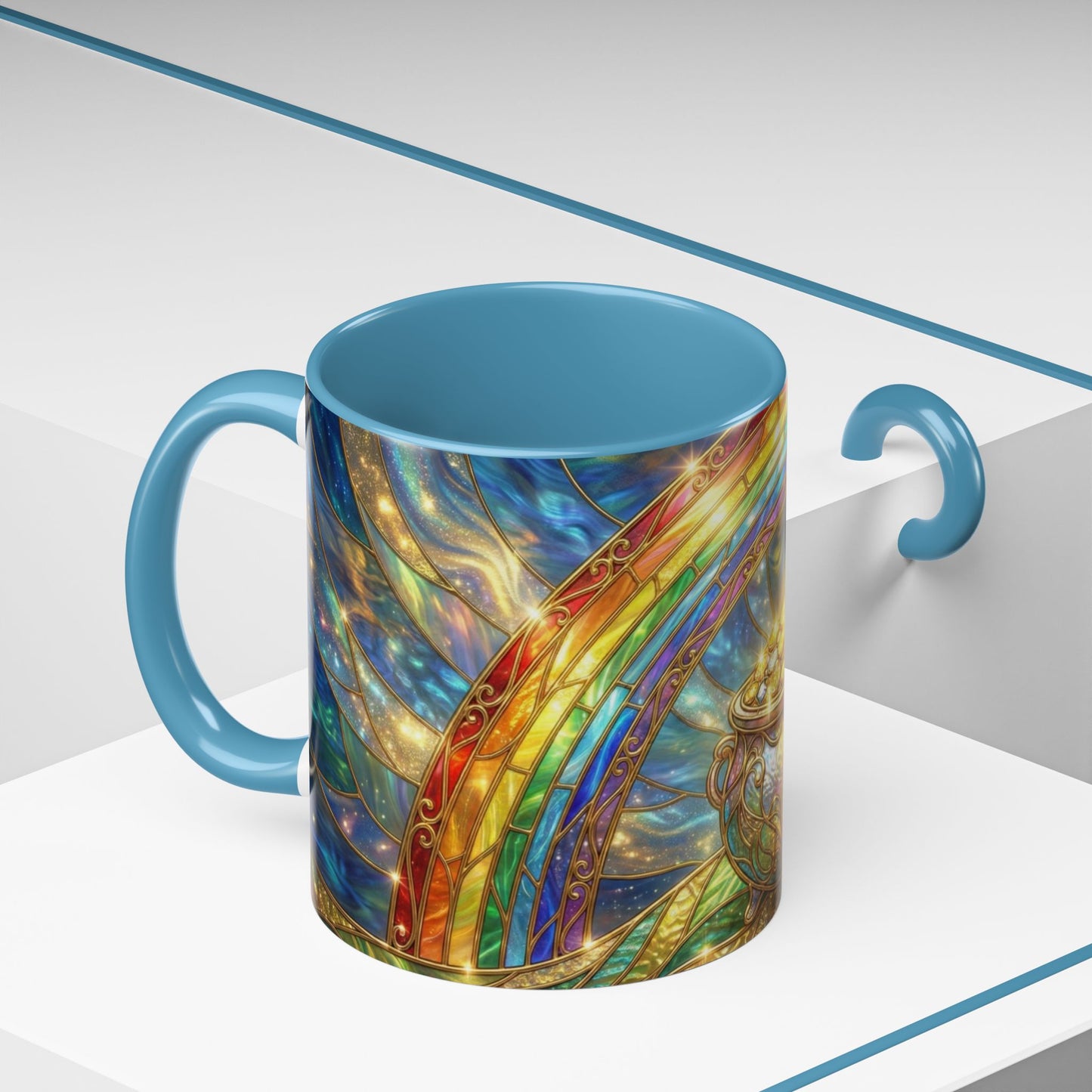 Stained Glass Pot of Gold Mug, Rainbow Coffee Cup, St Patricks Day Gift, Magical Fantasy Tea Mug, Celestial Drinkware, Lucky Irish Gift