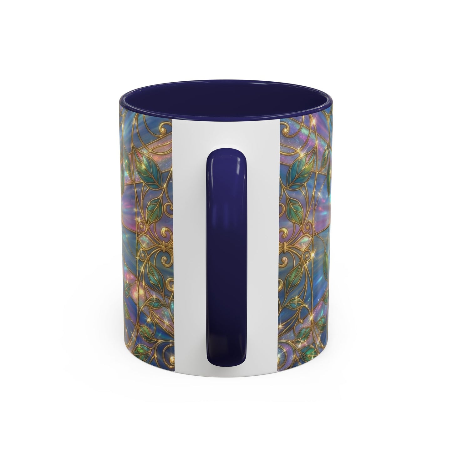 Stained Glass Rose Mug, Floral Art Coffee Cup, Elegant Rose Flower Mug, Blue Gold Glass Style Design, Romantic Gift For Her Decor