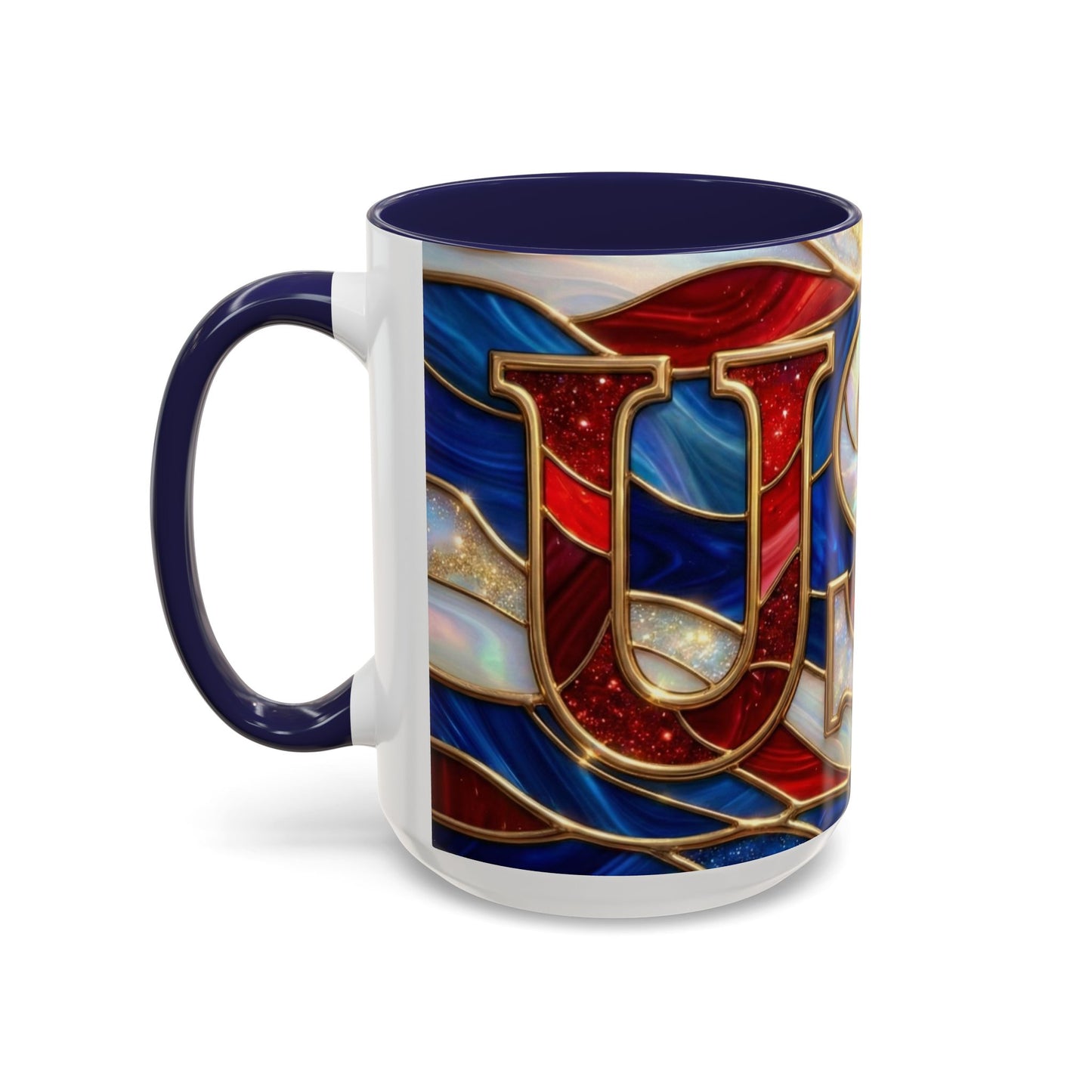 USA Patriotic Coffee Mug, Stained Glass USA Mug, Red White Blue Ceramic Mug, American Flag Style Mug, 11oz 15oz Mug