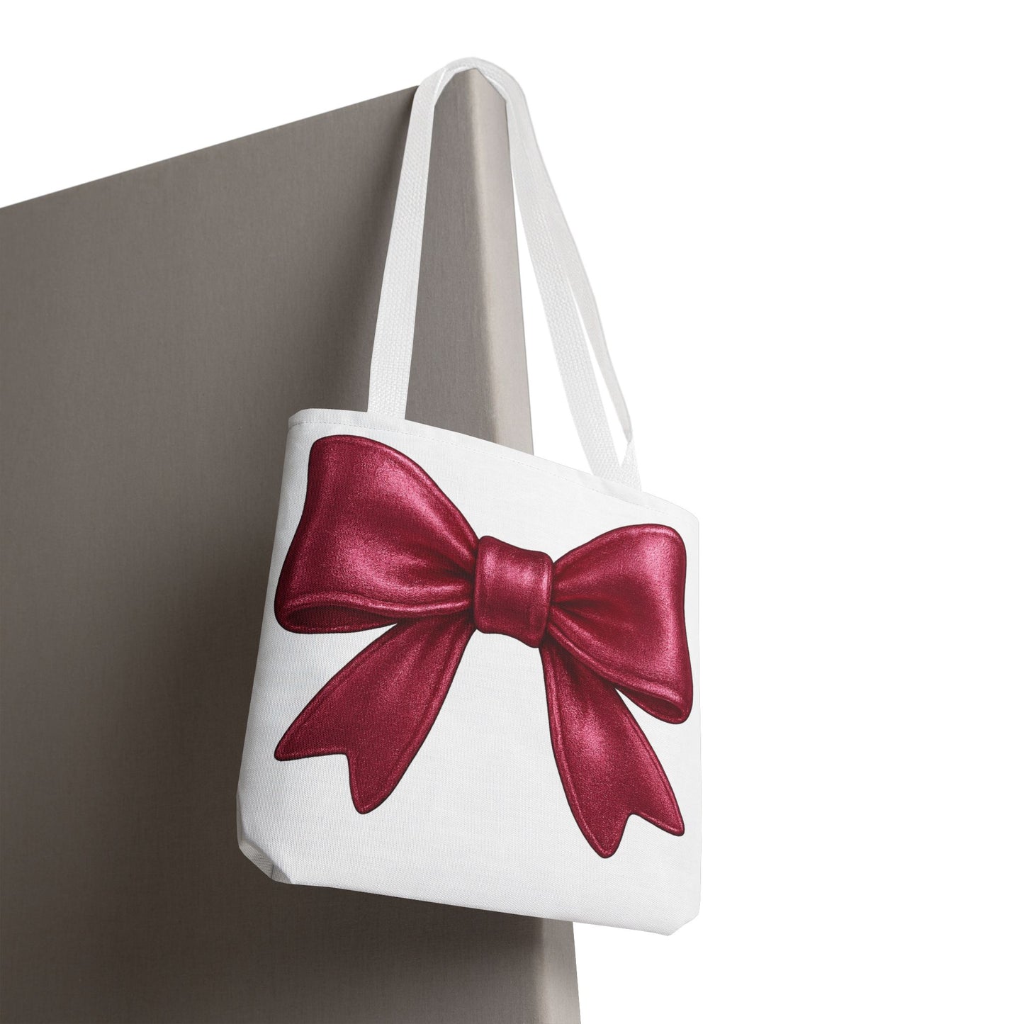 Chic Red Bow Tote Bag – Cute Girly Gift for Her, Fashionable White Bag with Red Handles, Kawaii Aesthetic Purse, Everyday Style