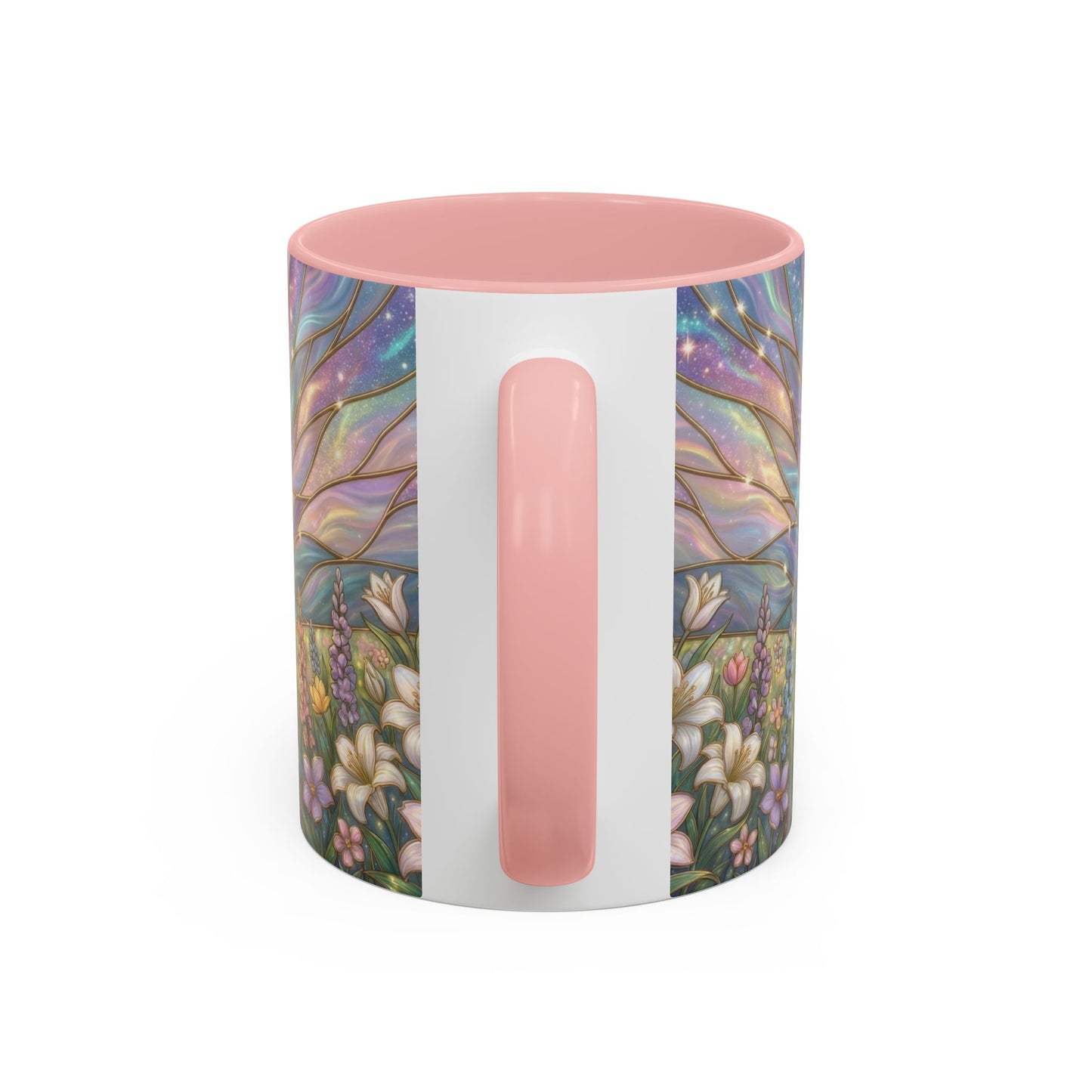 Stained Glass Cross Mug, Easter Lily Coffee Cup, Christian Religious Gift, Pastel Floral Faith Mug, Spring Believer Cup, Baptism Present