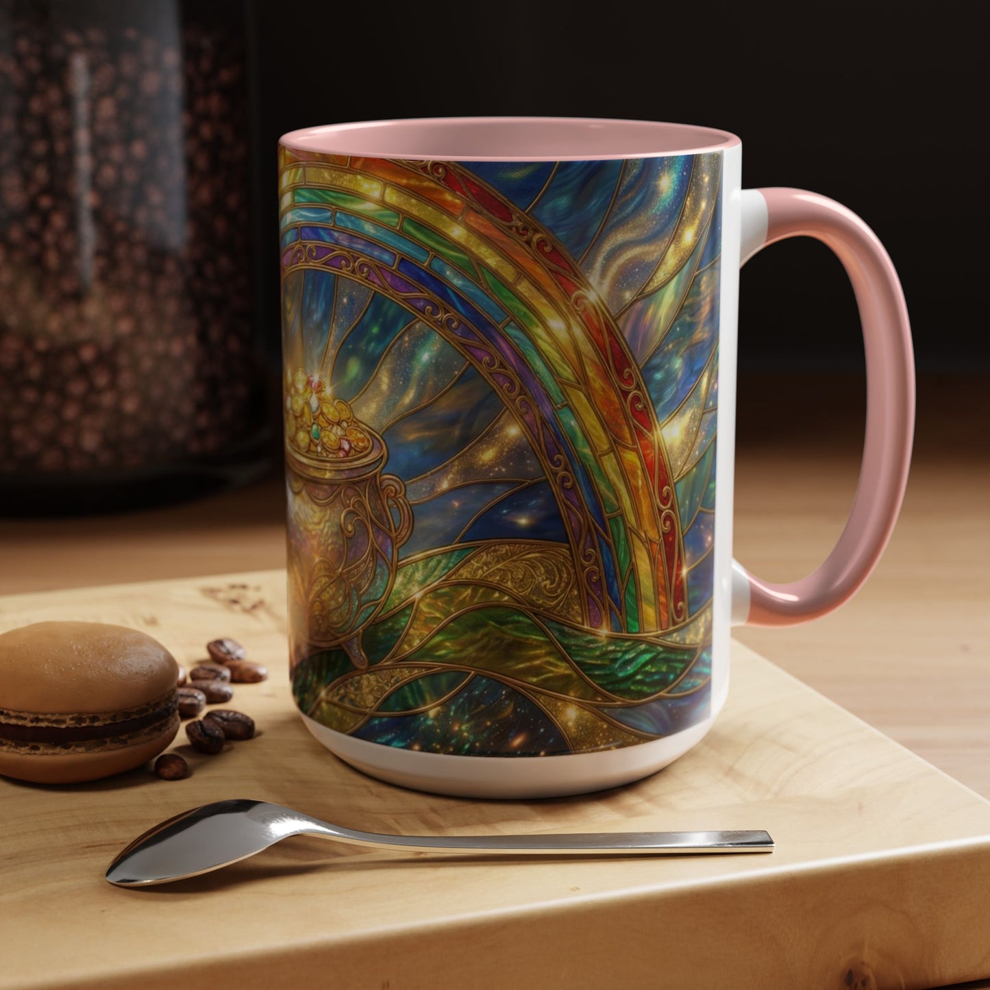 Stained Glass Pot of Gold Mug, Rainbow Coffee Cup, St Patricks Day Gift, Magical Fantasy Tea Mug, Celestial Drinkware, Lucky Irish Gift