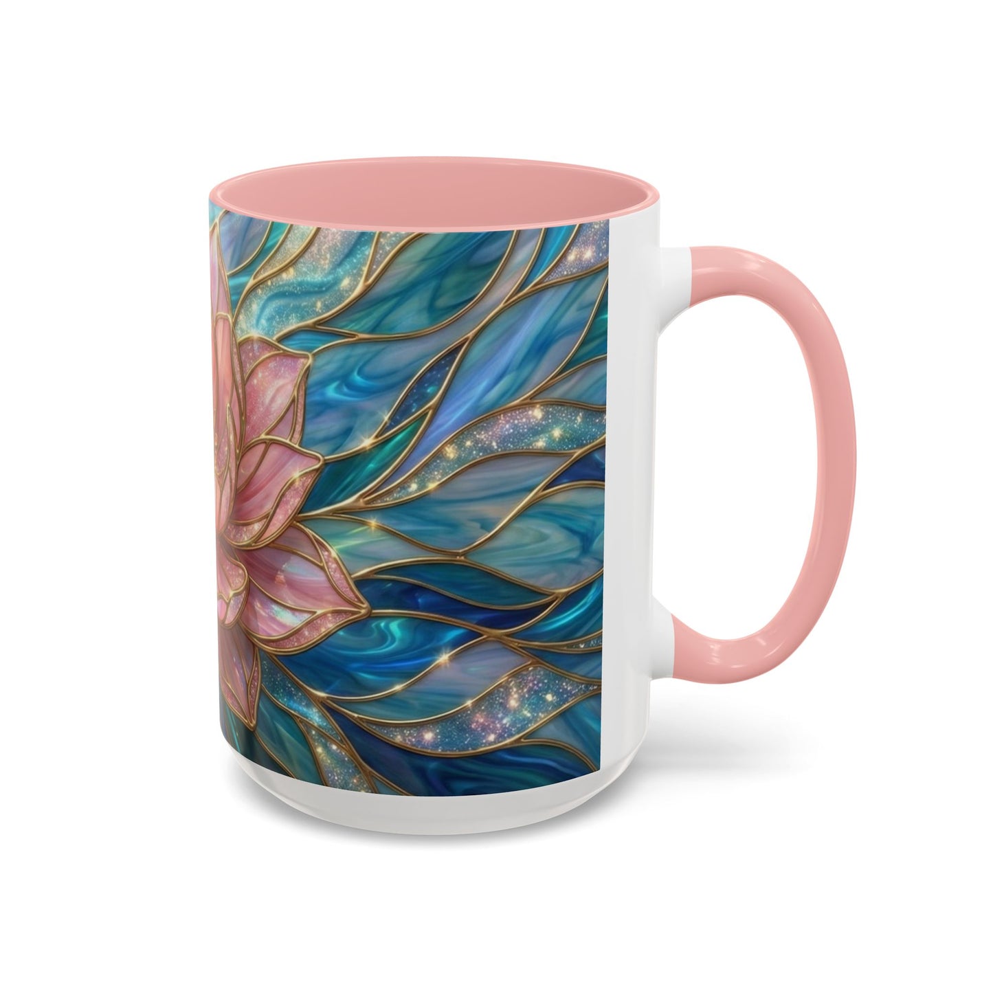 Pink Lotus Flower Mug, Stained Glass Style Coffee Cup, Spiritual Zen Gift For Women, Yoga Lover Tea Mug, Meditation Boho Floral Drinkware