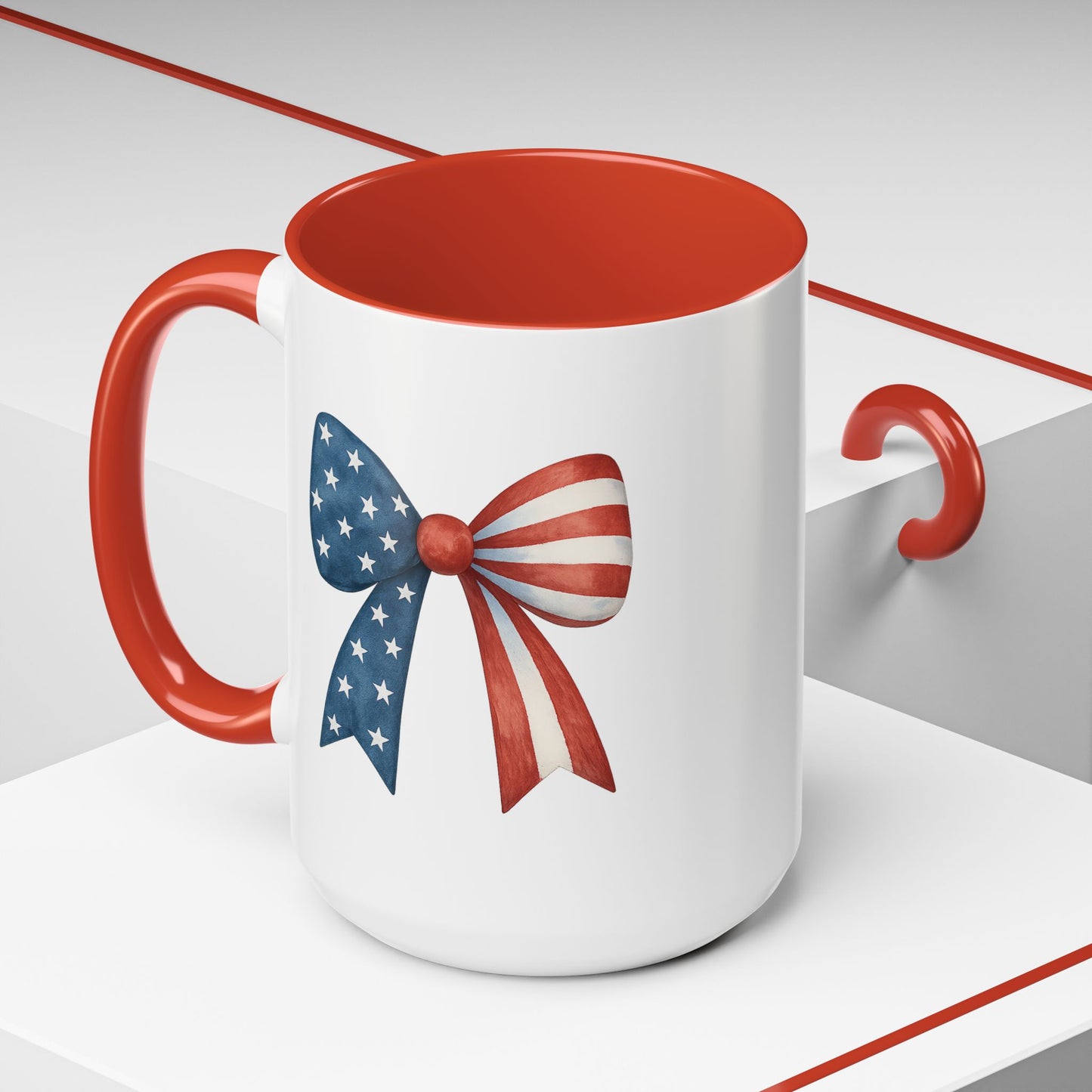 Patriotic Bow Mug | 4th of July Coffee Mug | American Flag Mug | USA Stars Stripes Cup | July 4th Gift Idea | Red White Blue Drinkware