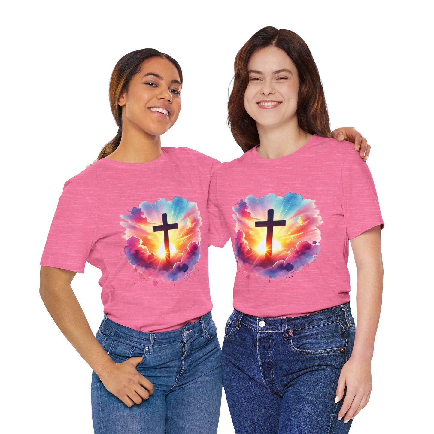 Faith Cross Sunburst Christian Tee | Inspirational Christian T-Shirt | Colorful Sunrise Cross Shirt | Faith Gifts for Women Men