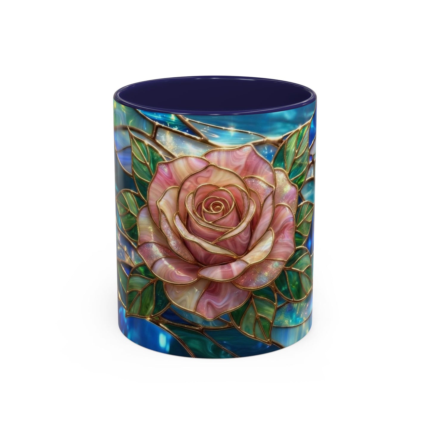 Stained Glass Rose Mug, Pink Flower Coffee Cup, Fantasy Floral Tea Cup, Magical Garden Gift, Galaxy Rose Art, Botanical Lover Present