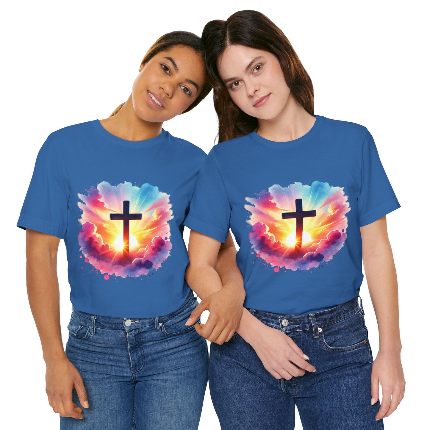 Faith Cross Sunburst Christian Tee | Inspirational Christian T-Shirt | Colorful Sunrise Cross Shirt | Faith Gifts for Women Men