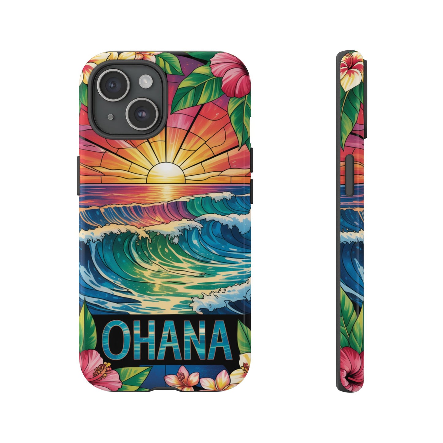 Ohana iPhone Case Tropical Hawaiian Sunset Phone Cover Wave Floral Beach Art Cute Gift for iPhone Lovers