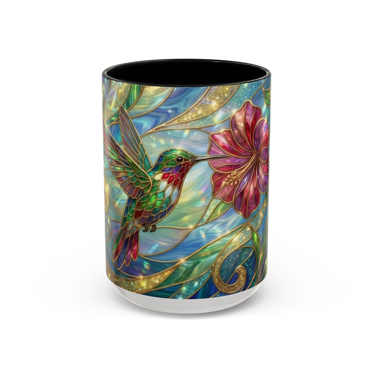 Stained Glass Hummingbird Mug, Colorful Floral Coffee Cup, Bird And Flower Art Mug, Nature Lover Gift, Artistic Garden Mug, Unique Gift