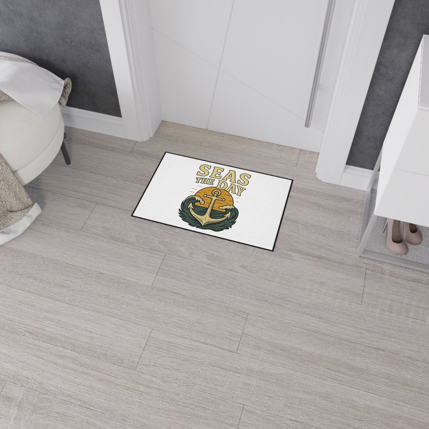 Seas the Day Nautical Doormat - Funny Anchor Rug - Coastal Home Decor - Beach House Entry Mat - Ocean Themed Gift - Boat Lover Decor