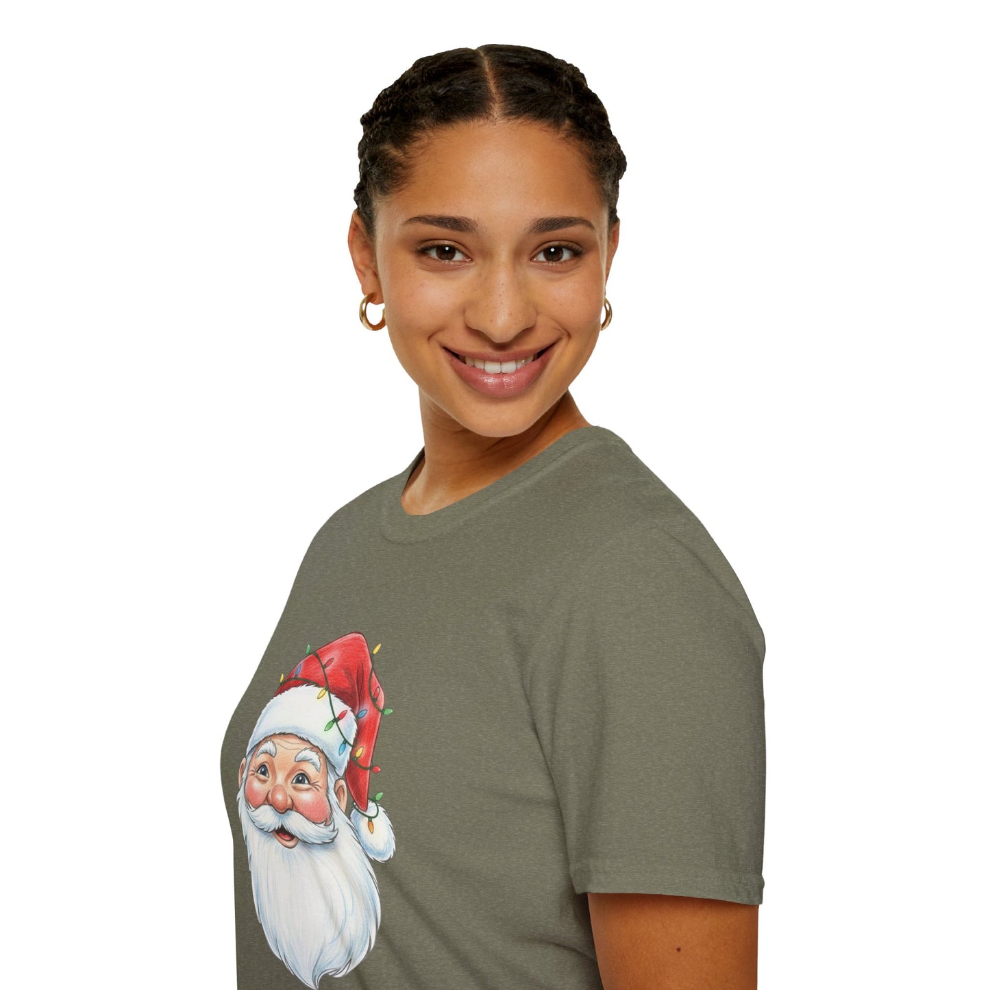 Santa Face Christmas Shirt, Vintage Santa T-Shirt, Santa With Christmas Lights Tee, Cute Christmas Graphic Tee, Holiday Santa Claus Shirt