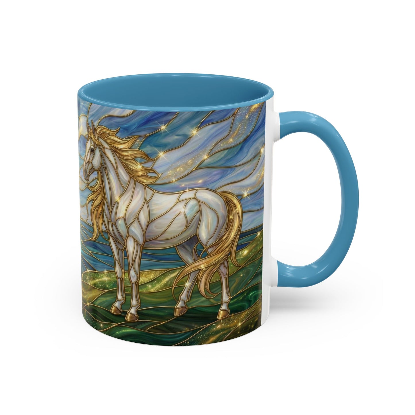 Swan And Horse Coffee Mug, Stained Glass Fantasy Art Mug, Elegant Animal Coffee Cup, Mythical Nature Gift, 11oz 15oz Ceramic Mug