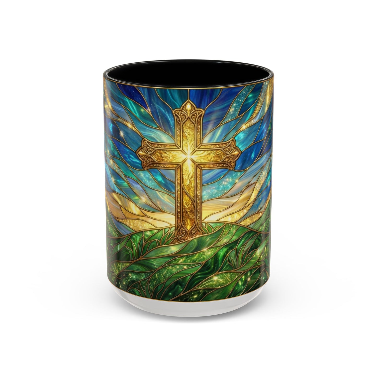 Christian Cross Mug, Stained Glass Cross Coffee Mug, Religious Gift For Christian, Faith Based Mug, Inspirational Bible Mug