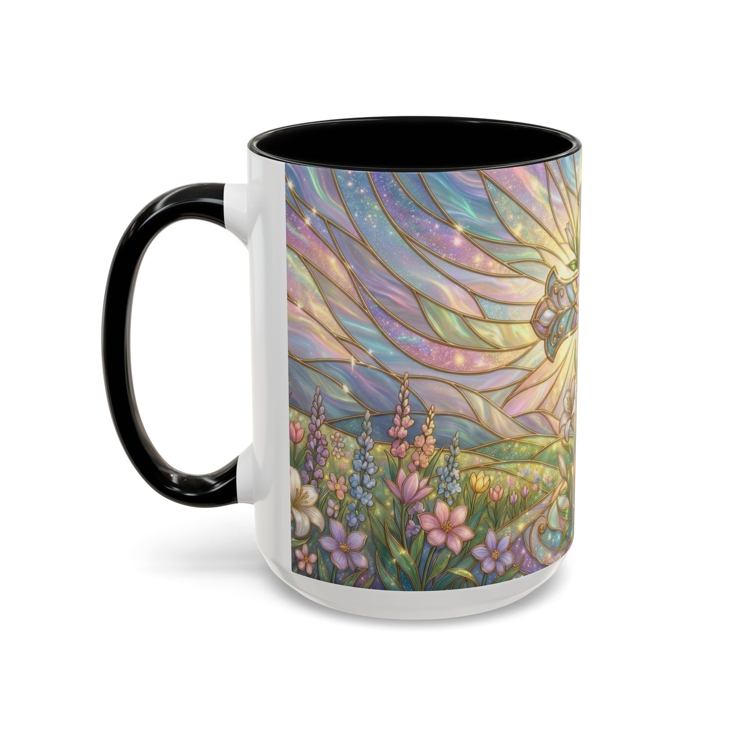 Stained Glass Cross Mug, Easter Lily Coffee Cup, Christian Religious Gift, Pastel Floral Faith Mug, Spring Believer Cup, Baptism Present