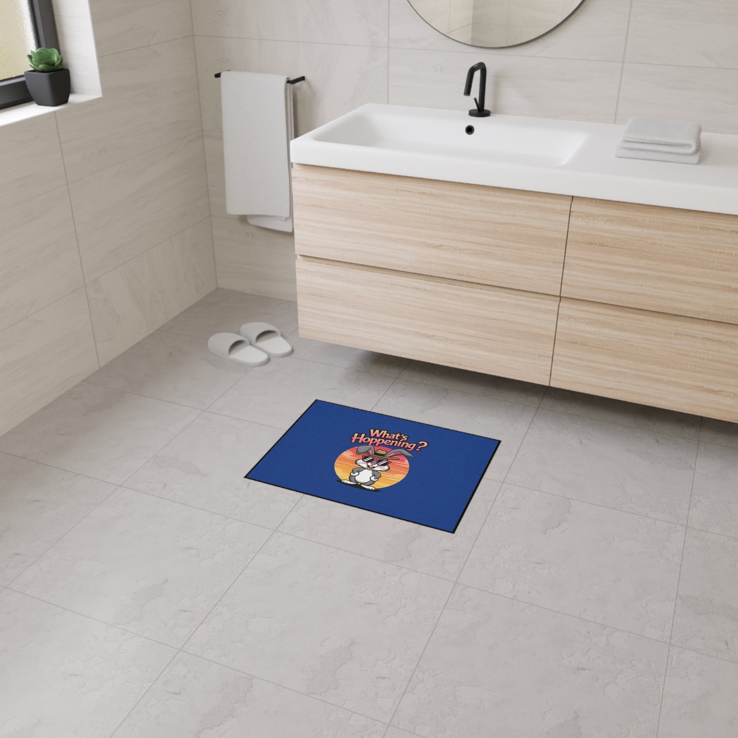 Funny 'What's Happening?' Rabbit Heavy Duty Floor Mat - Stylish Home Decor