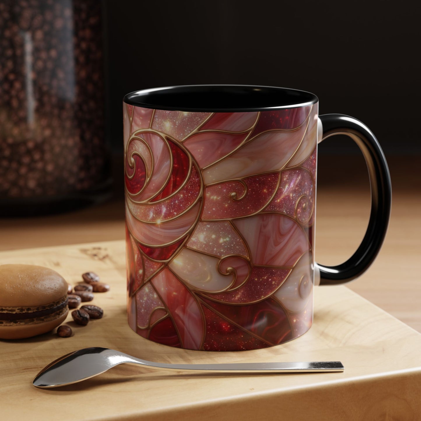 Stained Glass Heart Mug, Valentine Coffee Mug, Romantic Love Cup, Pink Red Ceramic Mug, Gift For Her, Anniversary Gift