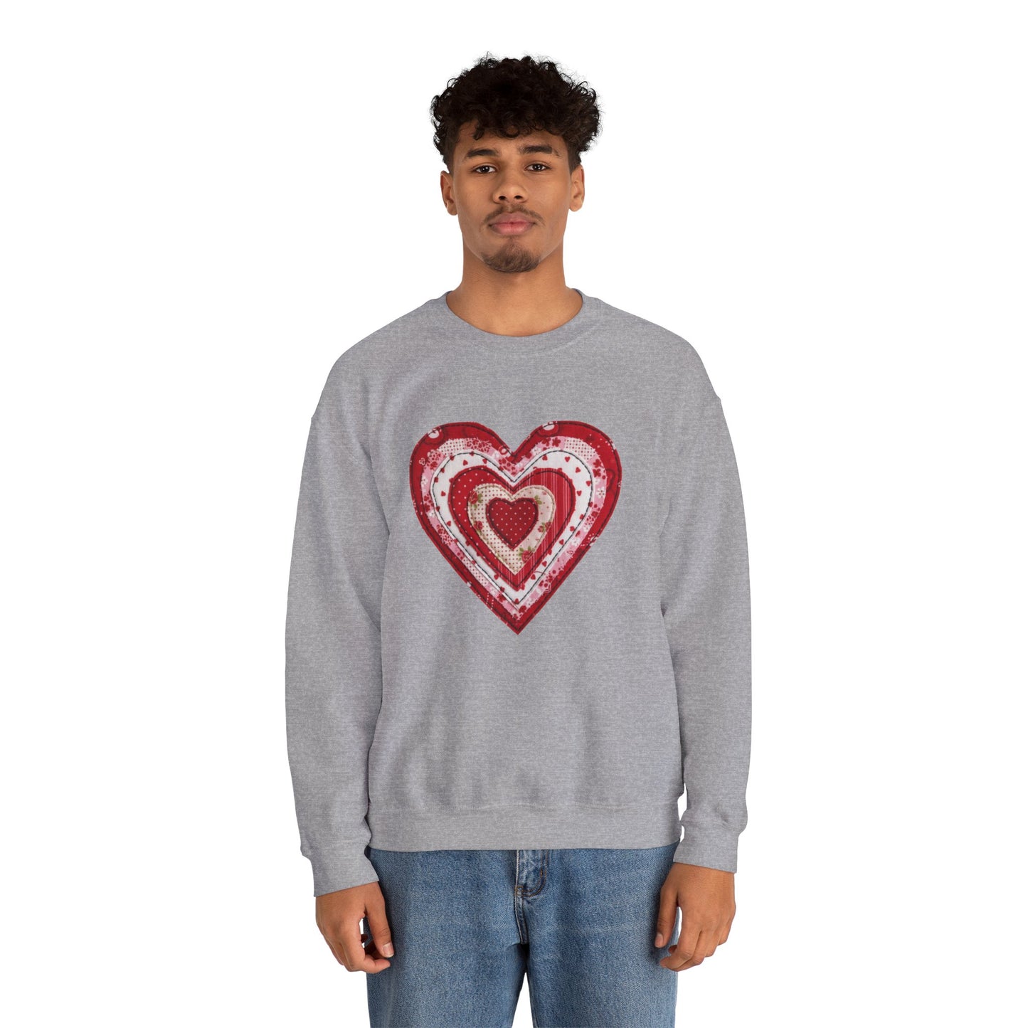 Faux Patchwork Heart Sweatshirt, Valentine Heart Shirt, Cute Valentine Gift, Retro Patchwork Crewneck, Cozy Love Sweater, Boho Heart Top