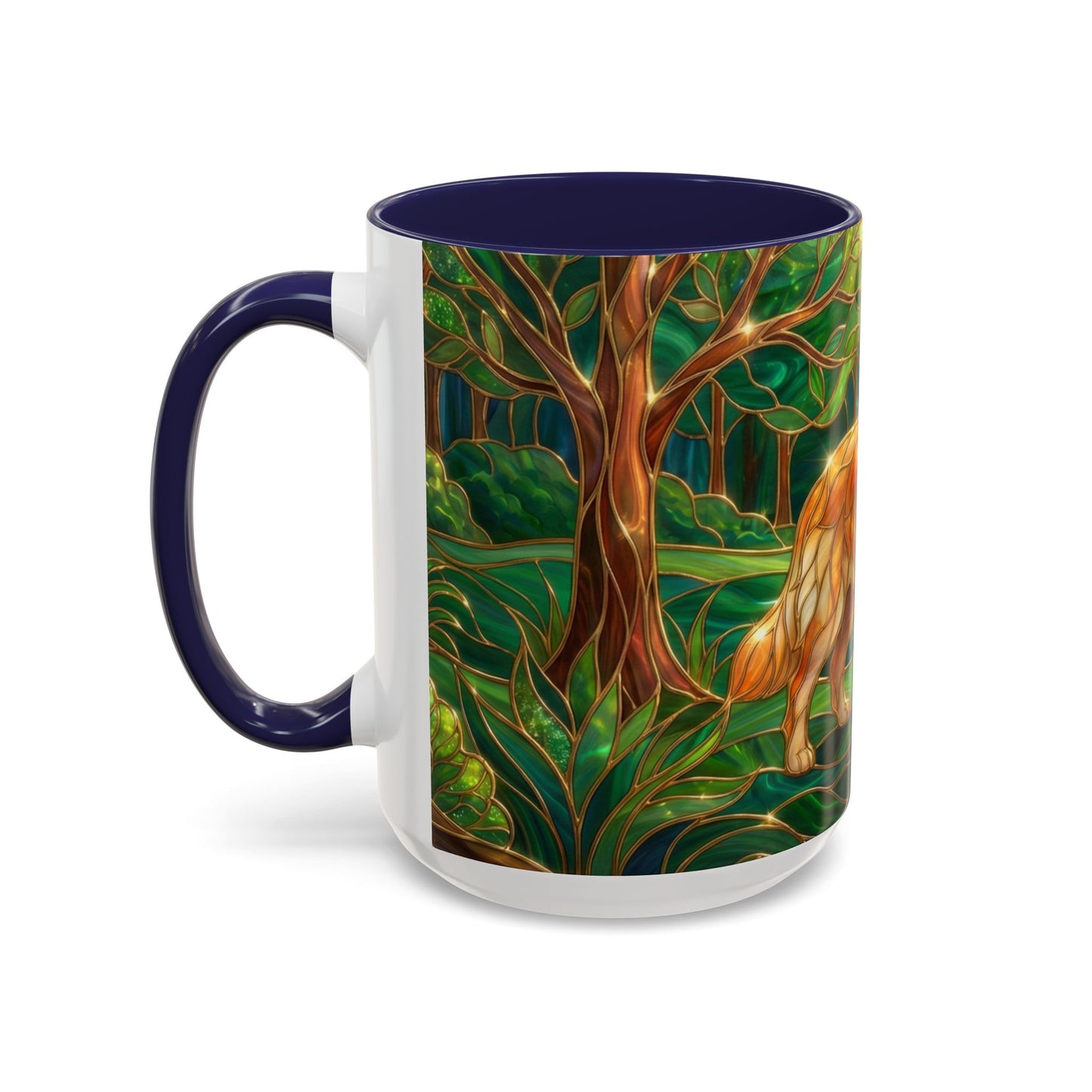 Stained Glass Golden Retriever Mug, Dog Lover Coffee Cup, Forest Dog Art Ceramic Mug, Pet Lover Gift, 11oz 15oz