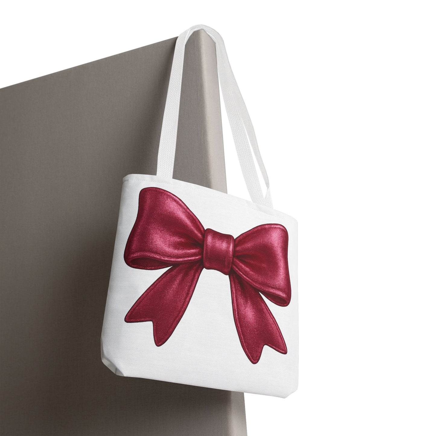 Chic Red Bow Tote Bag – Cute Girly Gift for Her, Fashionable White Bag with Red Handles, Kawaii Aesthetic Purse, Everyday Style