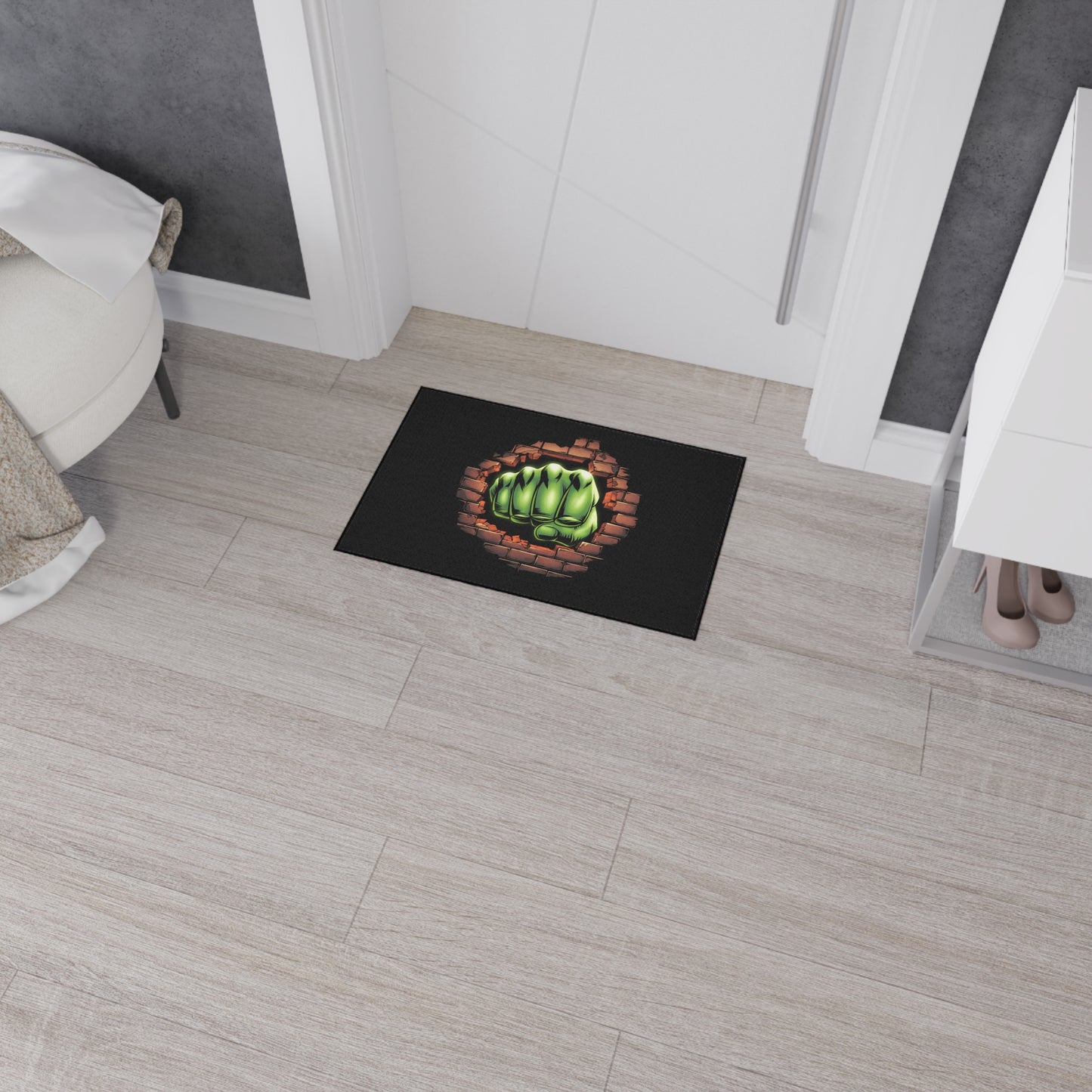 Green Fist Floor Mat Geeky Home Decor Comic Book Gift Welcome Mat Door Mat