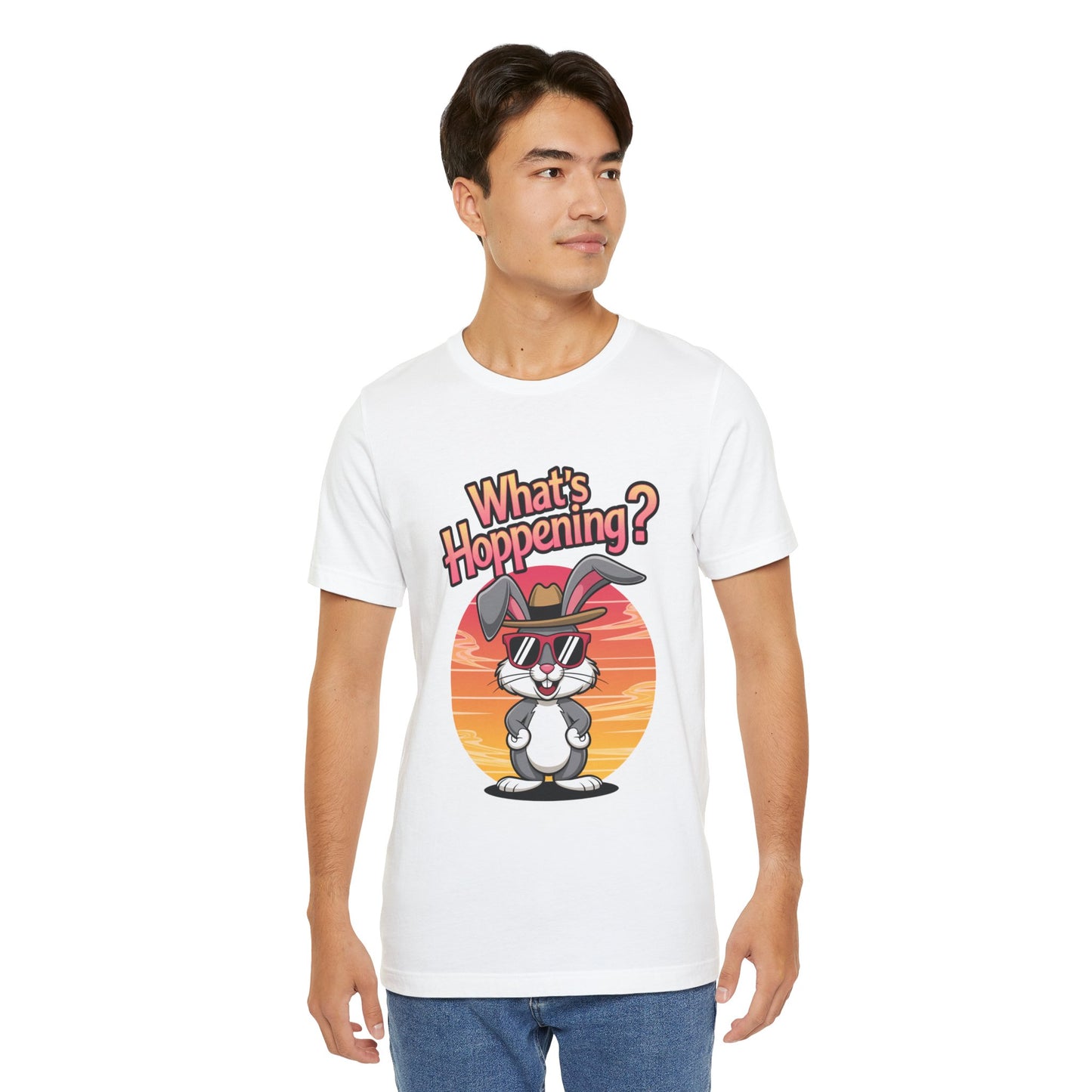 What’s Hoppening Funny Bunny Shirt – Cute Rabbit Pun T-Shirt – Sunset Graphic Tee for Animal Lovers, Easter, and Pun Enthusiasts