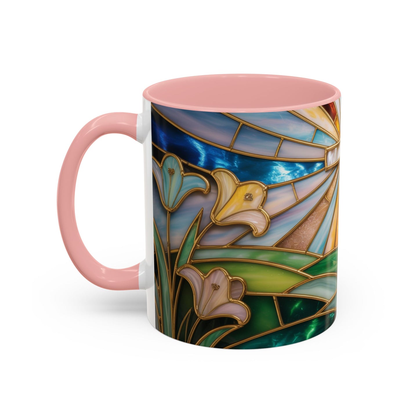 Stained Glass Cross Mug, Christian Coffee Cup, Faith Gift Mug, Religious Art Mug, Floral Church Mug, Inspirational Faith Cup, Easter Gift