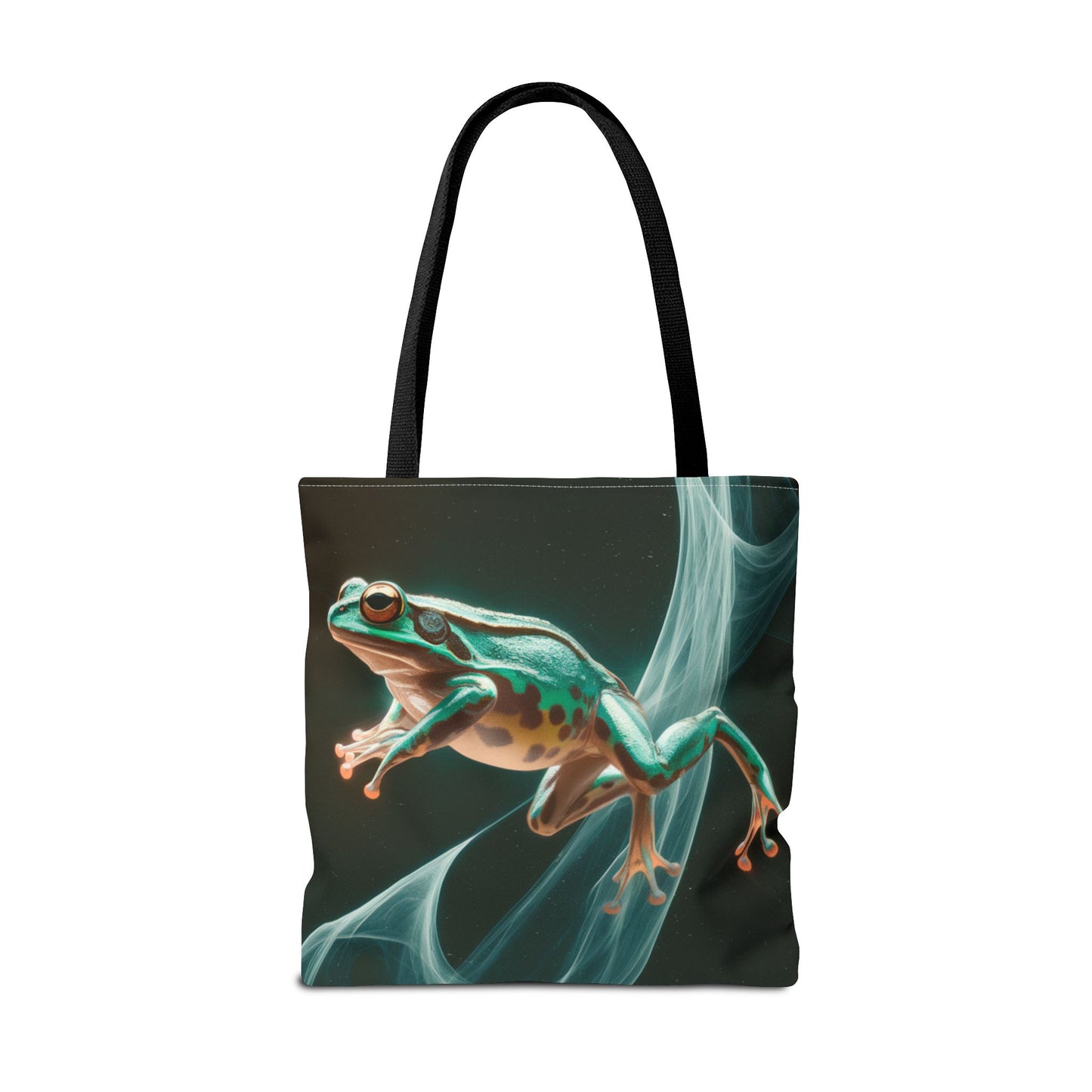 Frog in Motion Tote Bag, Nature-Inspired Green Frog Design Eco-Friendly Shoulder Bag, Artistic Reusable Tote For Everyday Use And Gifts