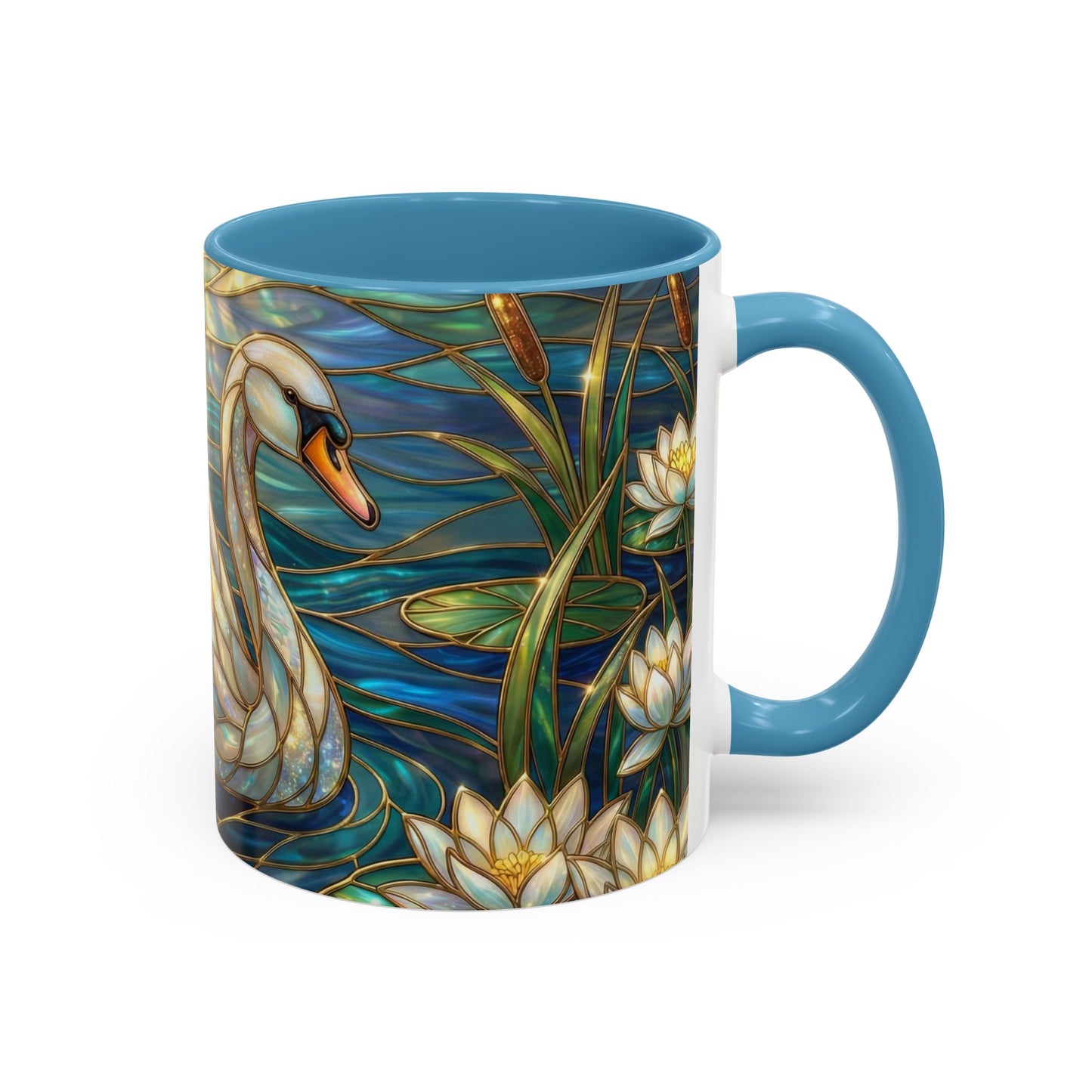 Stained Glass Swan Mug, Swan Coffee Cup, Elegant Swan Art Mug, Nature Decor Gift, Lake Swan Mug, Serene Animal Coffee Cup
