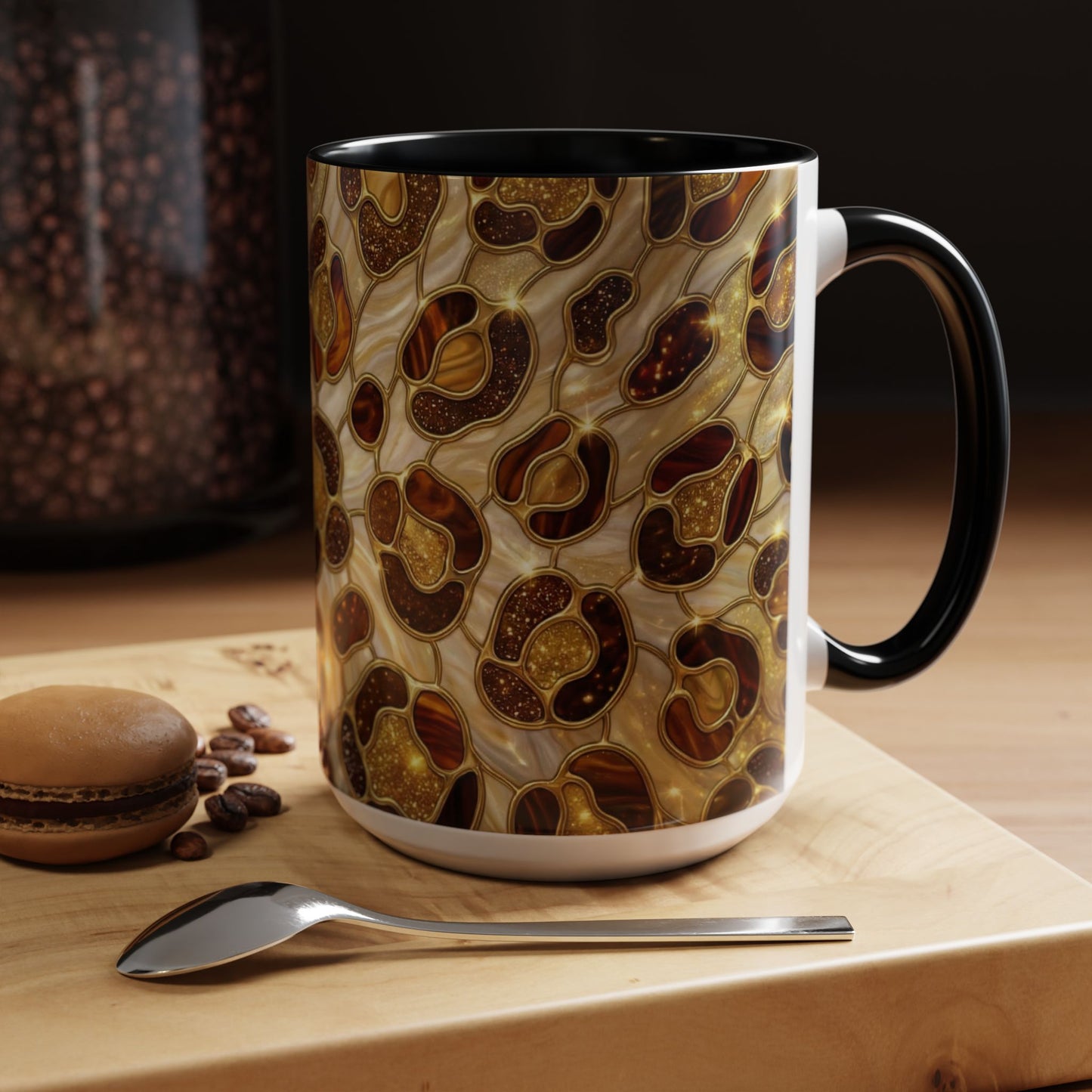 Stained Glass Leopard Print Mug, Gold Cheetah Coffee Cup, Luxury Animal Print Gift, Glam Mosaic Tea Mug, Trendy Desk Decor For Her Gifts