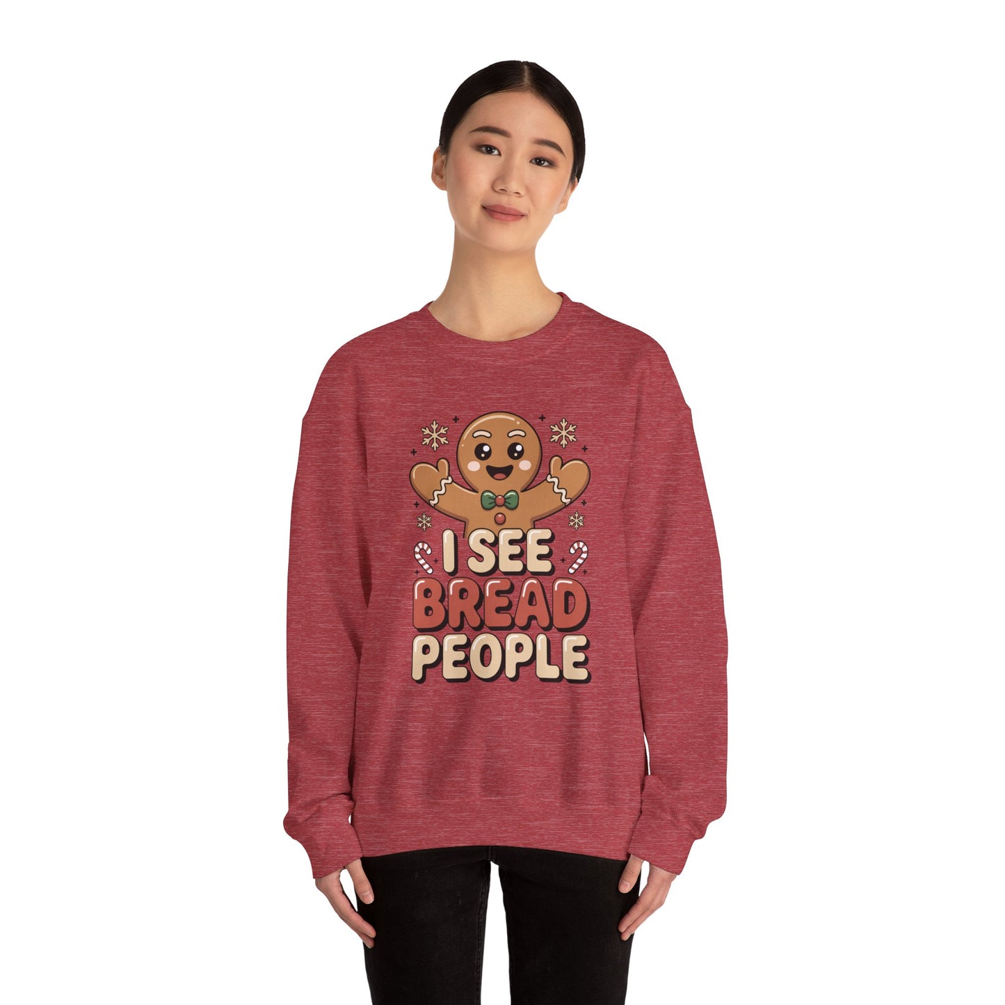 I See Bread People Christmas Sweatshirt, Funny Gingerbread Holiday Sweater, Unisex Crewneck, Cute Christmas Gift For Friends And Family