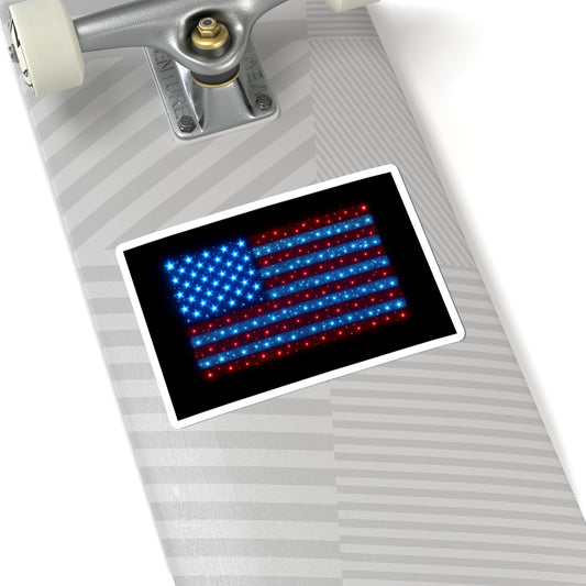 Bioluminescent USA Flag Sticker - Holographic-Inspired Vinyl Decal, Patriotic Blue and Red Sparkle Art for Laptop, Water Bottle