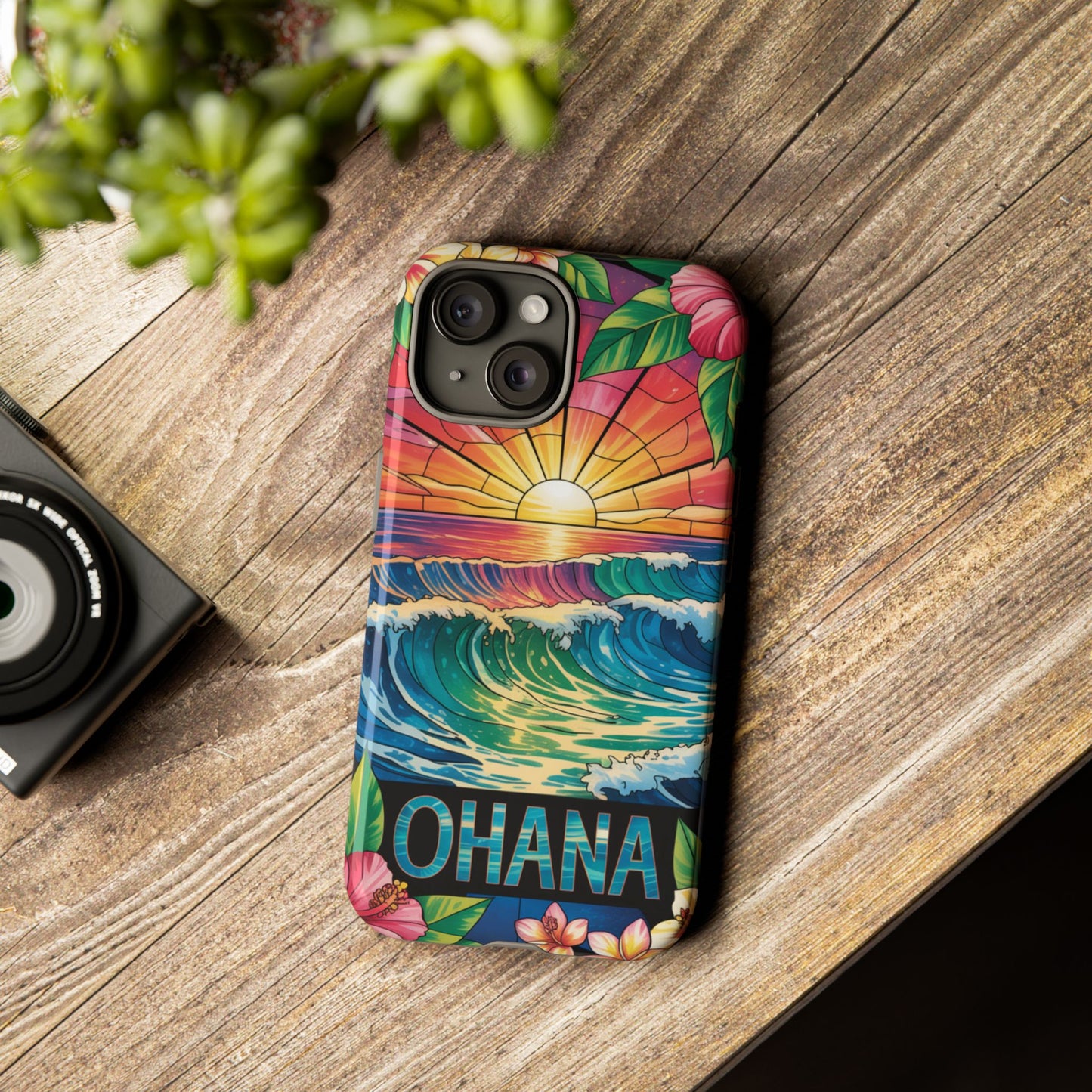 Ohana iPhone Case Tropical Hawaiian Sunset Phone Cover Wave Floral Beach Art Cute Gift for iPhone Lovers