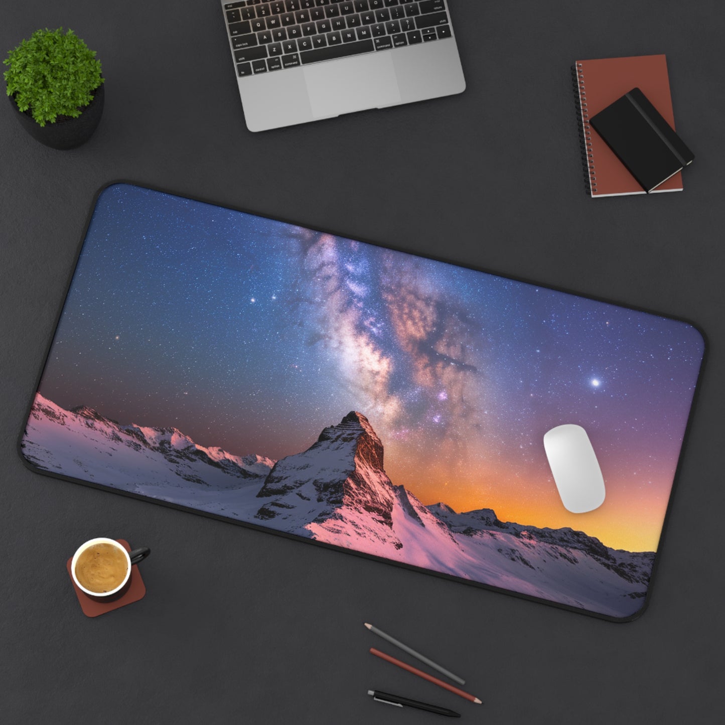 Desk Mat Mountain Top with Milky Way Galaxy View Mouse Pad Nature Desk Top Space Mouse Pad Computer Accessory