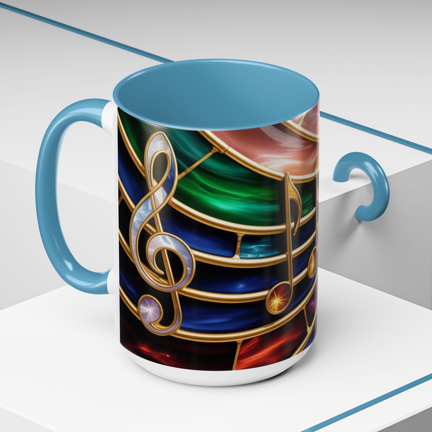 Stained Glass Music Mug, Musical Notes Coffee Cup, Colorful Treble Clef Mug, Musician Gift Idea, Music Lover Cup, Art Mug for Singers
