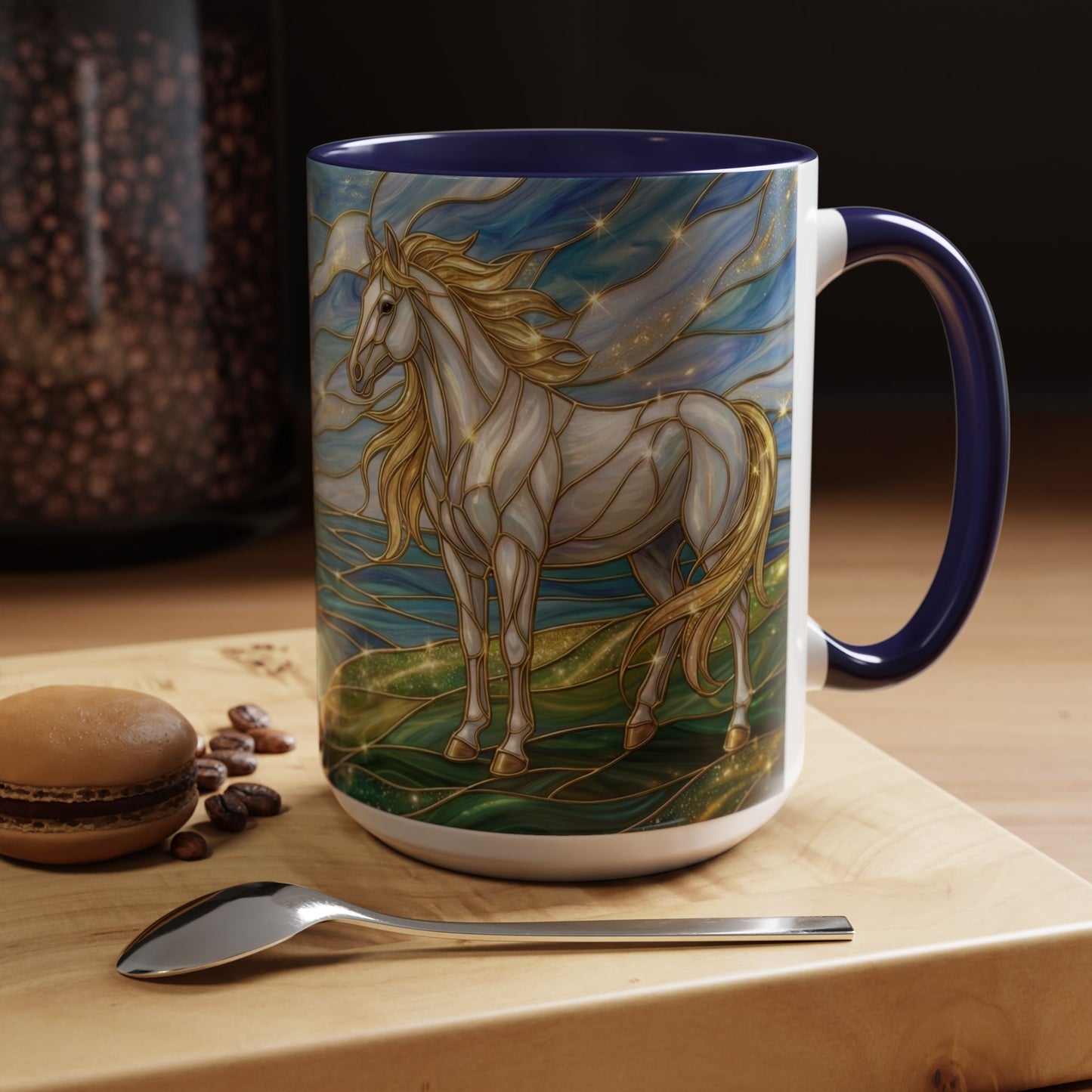 Swan And Horse Coffee Mug, Stained Glass Fantasy Art Mug, Elegant Animal Coffee Cup, Mythical Nature Gift, 11oz 15oz Ceramic Mug