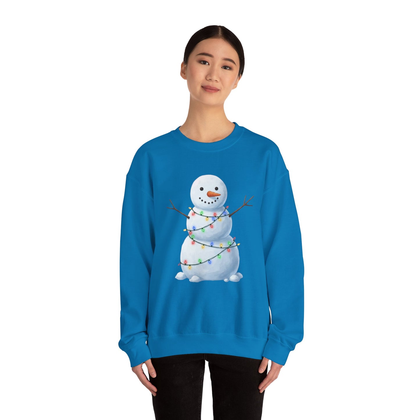 Cute Snowman Christmas Sweatshirt, Holiday Snowman Lights Sweater, Winter Snowman Crewneck, Cozy Christmas Gift, Festive Holiday Shirt