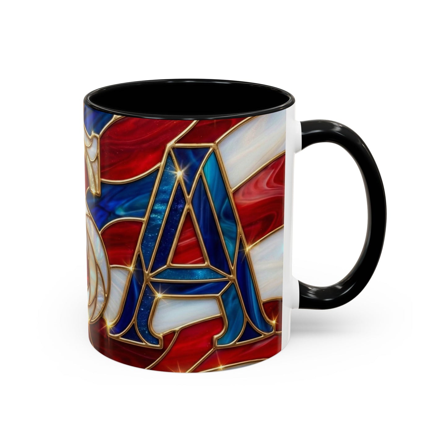 USA Patriotic Coffee Mug, Stained Glass USA Mug, Red White Blue Ceramic Mug, American Flag Style Mug, 11oz 15oz Mug
