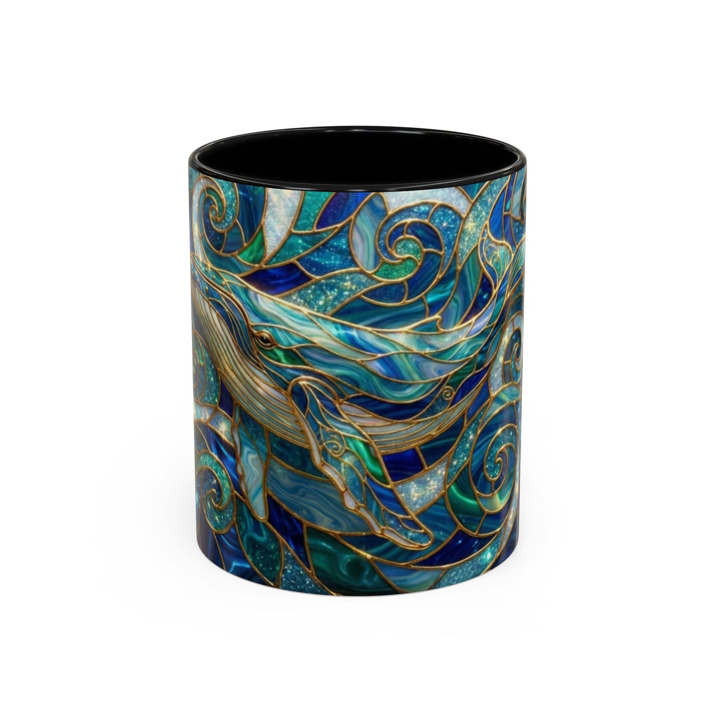 Stained Glass Whale Mug, Ocean Art Coffee Cup, Blue Sea Life Design, Nautical Gift For Ocean Lovers, Colorful Stained Glass Whale Cup