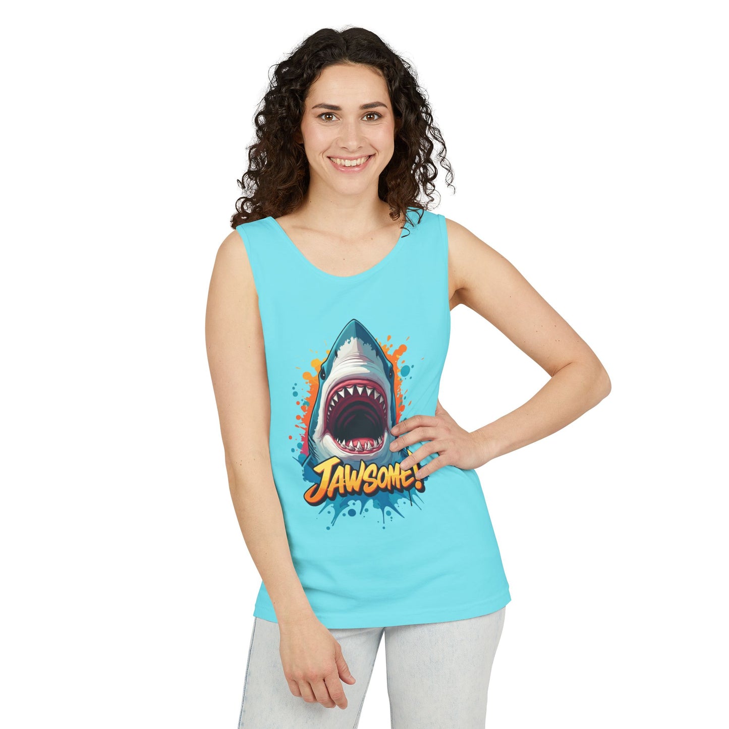 Jawsome Shark Graphic Tank Top | Funny Retro 90s-Style Shark Tee for Men and Women | Bold Ocean Print, Humor Gift, Summer Trending