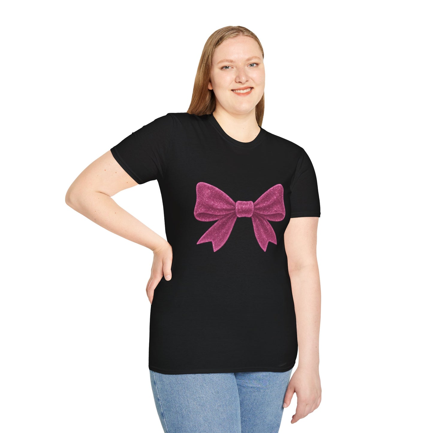 Feminine Pink Bow Graphic Tee | Coquette Bow T-Shirt | Sparkly Ribbon Shirt for Soft Girl Aesthetic | Gift for Her