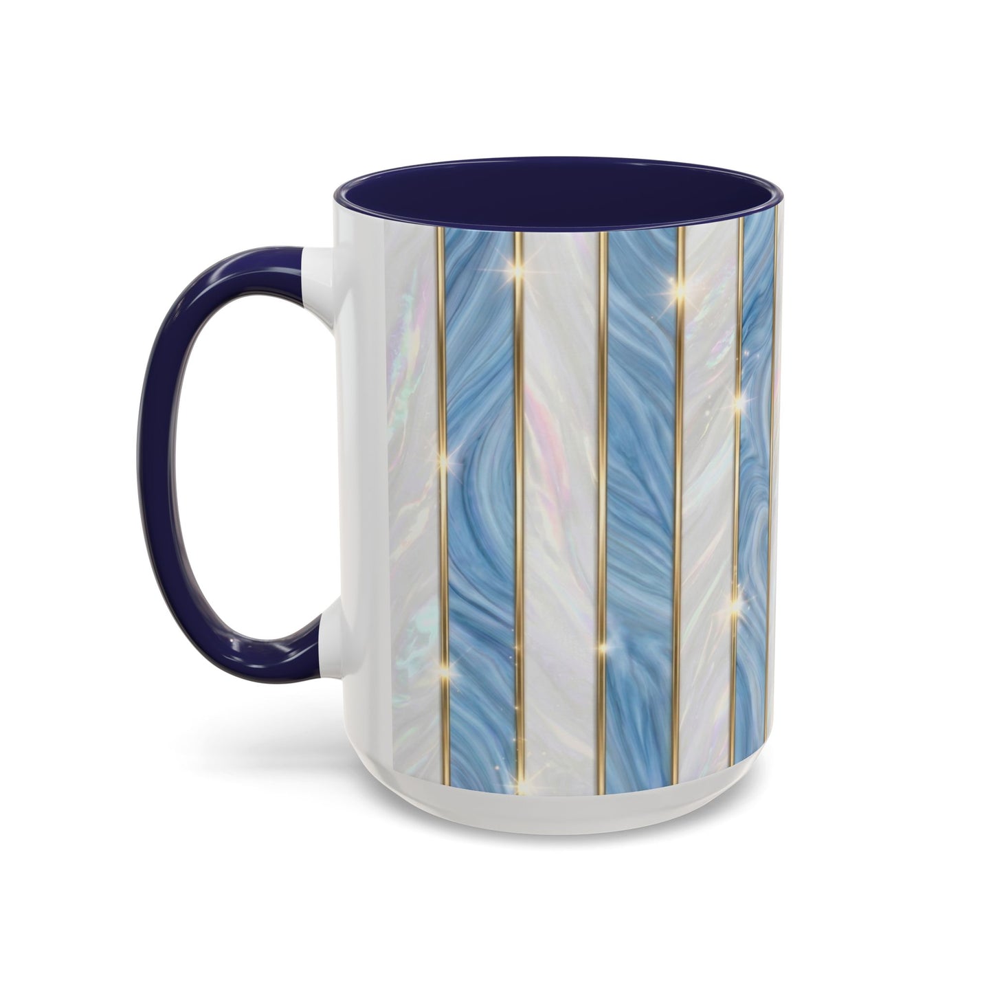 Faux Stained Glass Mug, Blue Pearlescent Coffee Cup, Art Deco Stained Glass Decor, Elegant Gold Stripe Teacup, Unique Art Gift For Her