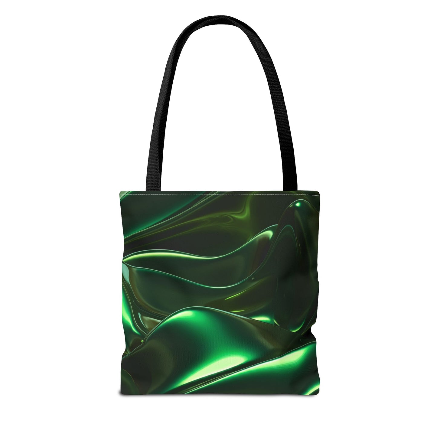 Futuristic Green Tote Bag - Abstract Metallic Wave Art Tote - Glossy Cyber Aesthetic Bag, Techwear Vibes, Edgy Gamer Gift, Trendy Street Style