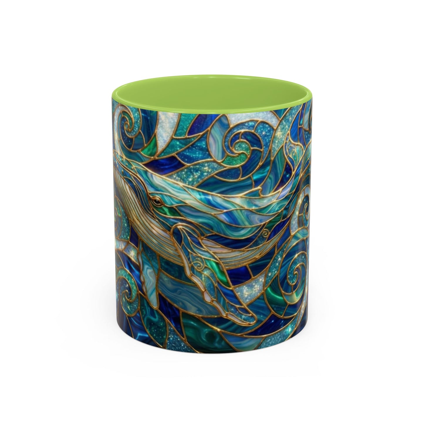 Stained Glass Whale Mug, Ocean Art Coffee Cup, Blue Sea Life Design, Nautical Gift For Ocean Lovers, Colorful Stained Glass Whale Cup