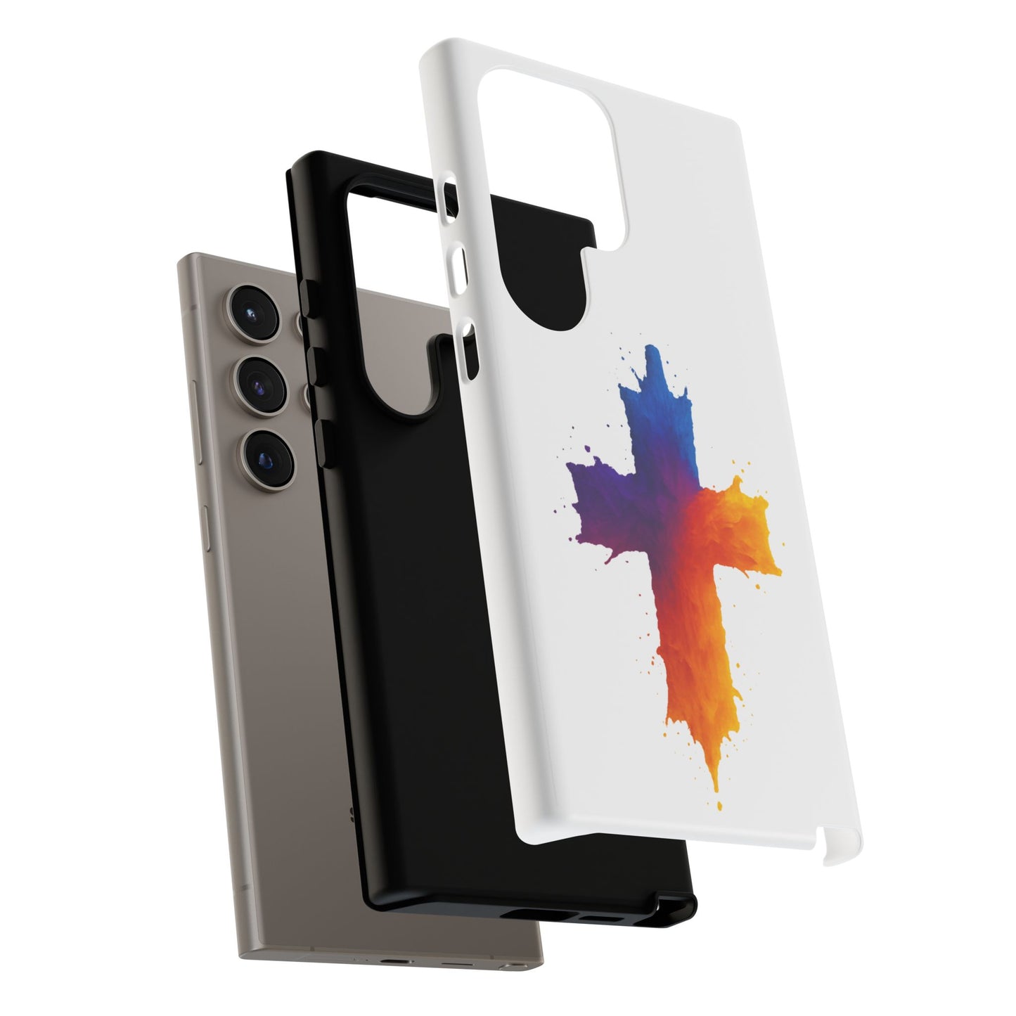 Christian Cross Phone Case – Vibrant Watercolor Design, Faith-Based Gift, Bible Verse Inspired Cell Cover