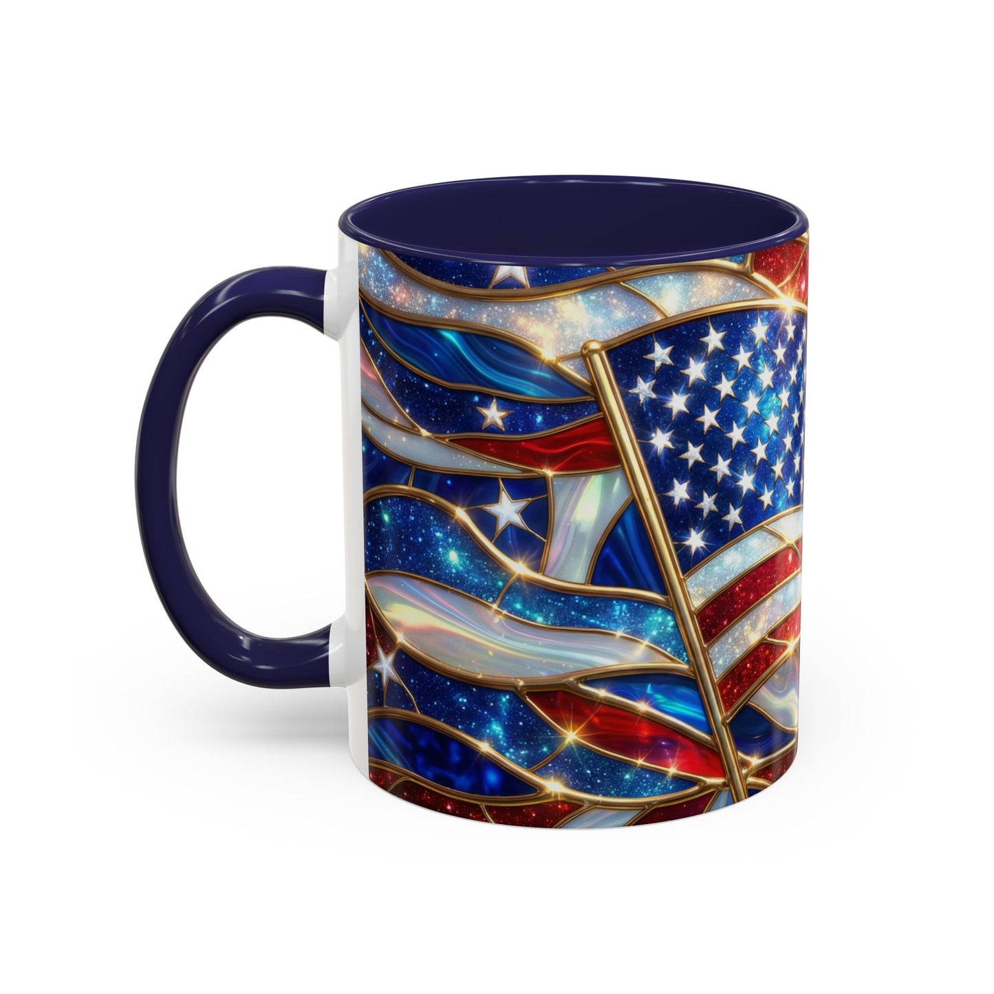American Flag Mug, Stained Glass Flag Coffee Mug, Patriotic Mug, USA Flag Cup, Fourth Of July Gift, Veterans Gift Mug